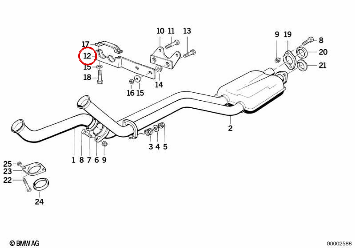 OEM escape system support 18211709243 for BMW E34, E32. Original BMW.