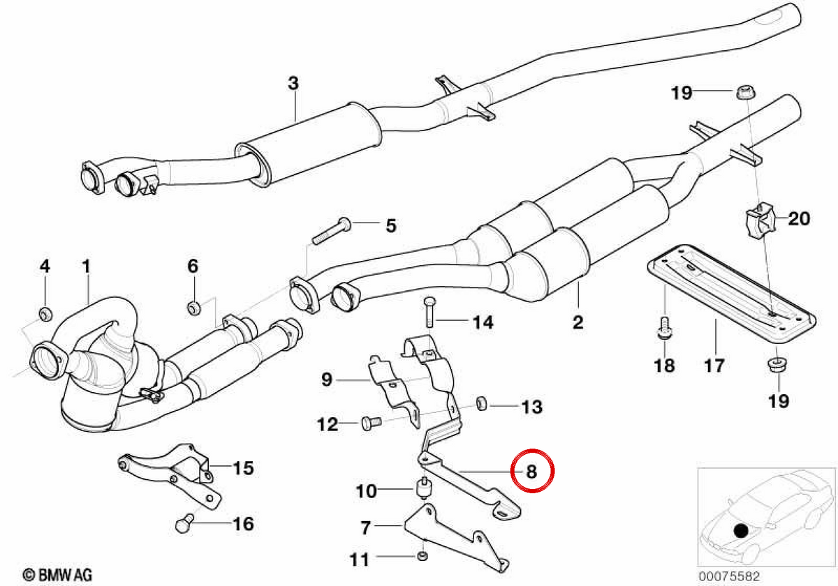 Support du système d'évasion OEM 18217788015 pour BMW E39. BMW d'origine.