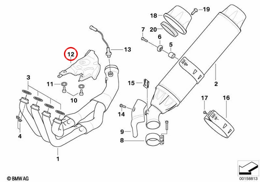 Proteção térmica OEM 18227681897 para motocicletas BMW K 1200 S, K 1200 R, K 1200 GT, K 1300 GT. Originais BMW Motorrad.