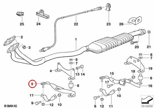 Support d'évasion OEM 18301728573 pour BMW E36. BMW d'origine.