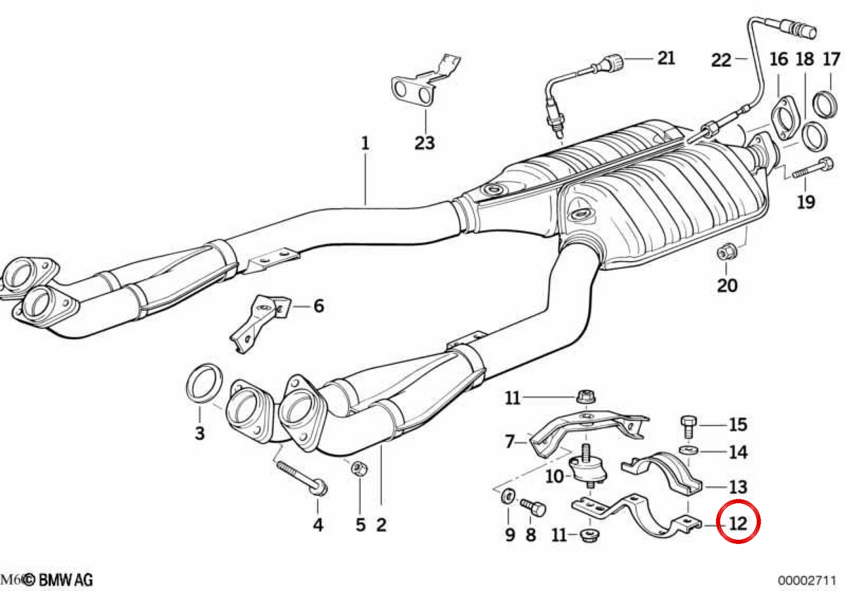 OEM Right Escape Support 18301741688 per BMW E34. BMW originale.