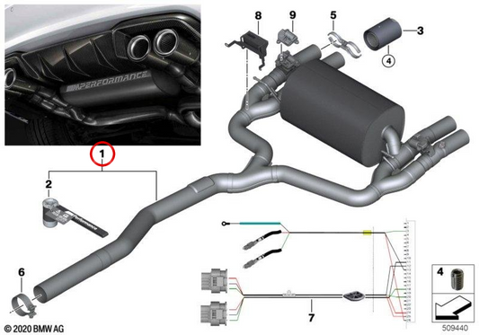 Silenziatore posteriore M Performance OEM 18302454297 per BMW F87 M2, M2 LCI. BMW originale.
