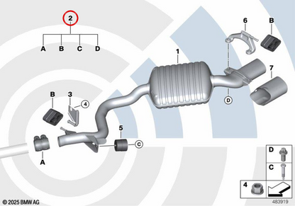 OEM 18302455263 Kit di gruppo posteriore silenzio per BMW E90, E91, E92, E93. BMW originale.