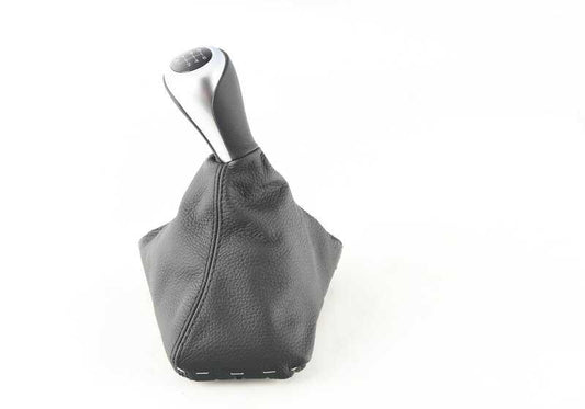 Pomo cambio 6 marchas en piel con embellecedor cromado OEM 25117592906 para BMW F10, F11. Original BMW.