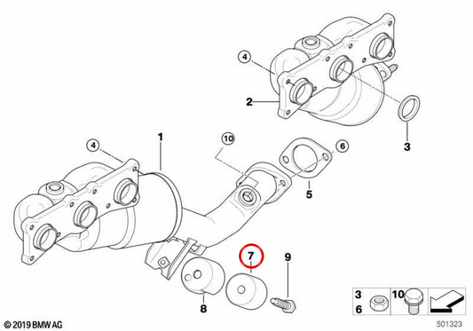 Silenciador intermedio OEM 18303443977 para BMW F34 y E83. Original BMW.