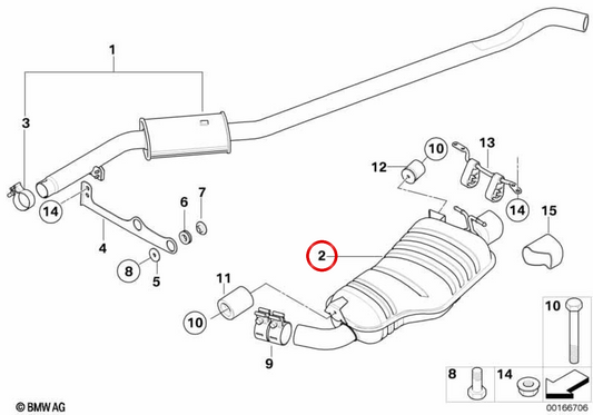 Rear Silence OEM 18303449081 for BMW E83. Original BMW.