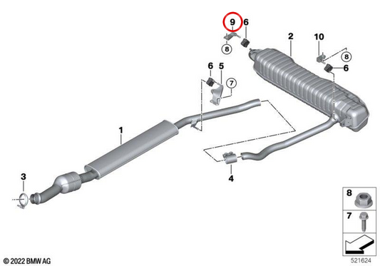 Support de silence arrière droit OEM 18305A0D904 pour BMW U06, U11. BMW d'origine.