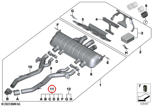 Juego de fijación OEM 18305A23285 para BMW G87, G80, G81, G82, G83. Original BMW.