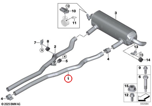 Tuyau central gauche OEM 18305A2C2B8 pour BMW Série 7 G70 740d. Véritable BMW.