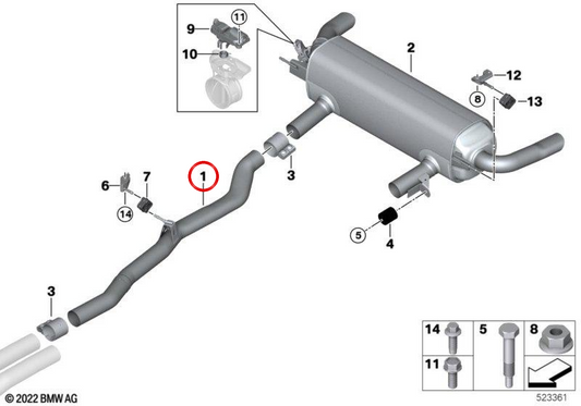 Tuyau intermédiaire central gauche OEM 18305A2C2C4 pour BMW Série 7 G70 M760e xDrive. Véritable BMW.