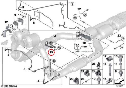 Soporte de línea de presión OEM 18305A34C65 para BMW G90, G05, F95, G06, F96, G07, G09. Original BMW.