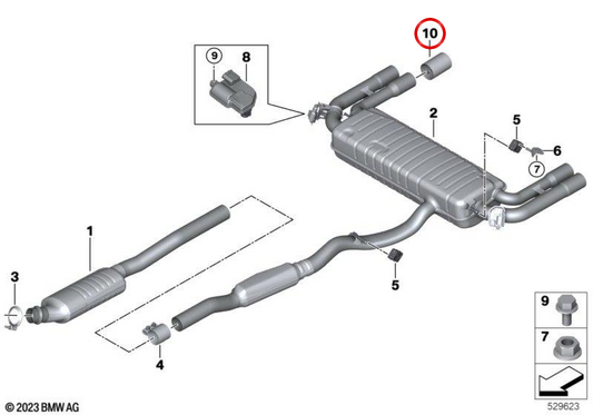 Embellecedor de escape OEM 18305A41FA0 para BMW U11, U25. Original BMW.