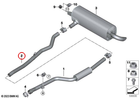 Tuyau intermédiaire OEM 18305A4E4B0 pour BMW Série 5 G60, G61. Véritable BMW.
