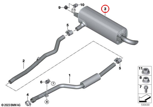 Heck -Schalldämpfer OEM 18305A4E4B4 für BMW G60. Original BMW.