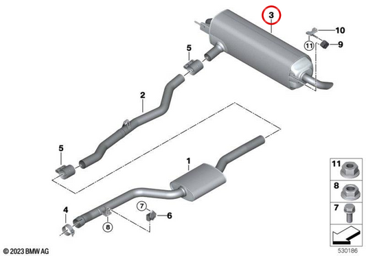 Silenciador traseiro OEM 18305A4E4E8 para BMW G60. BMW genuíno.