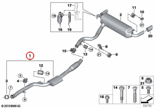 Silenziatore posteriore OEM 18305A5E6D0 per BMW G20, G21, G22, G23, G26. BMW originale.