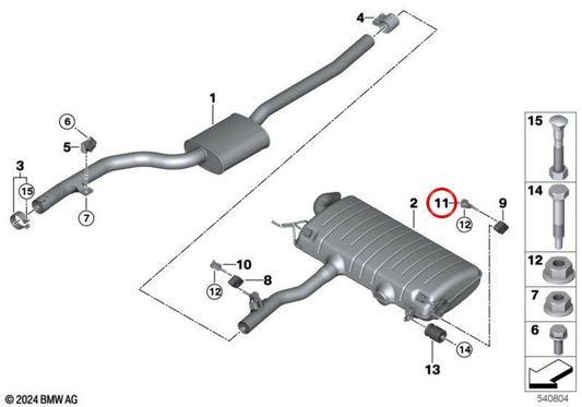 Zusätzliche rechte Schalldämpferhalterung OEM 18305A70FB5 für BMW X3 G45, X3L G48. Original BMW.