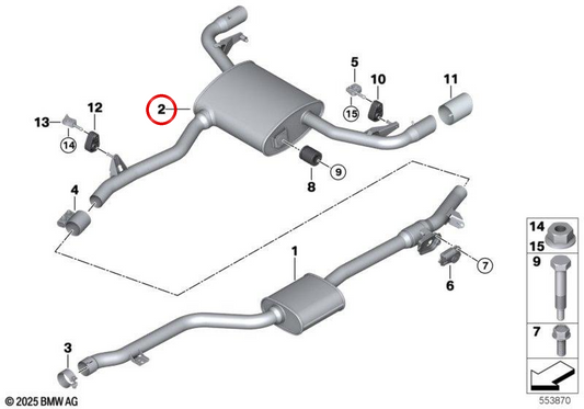 Silenzio posteriore OEM 18307100159 per BMW G01, G02. BMW originale.