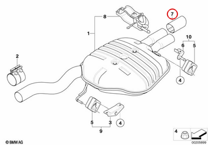 Rivestimento di scarico posteriore OEM 18307534036 per BMW Serie 5 E60, E60 LCI, E61, E61 LCI. BMW originale.