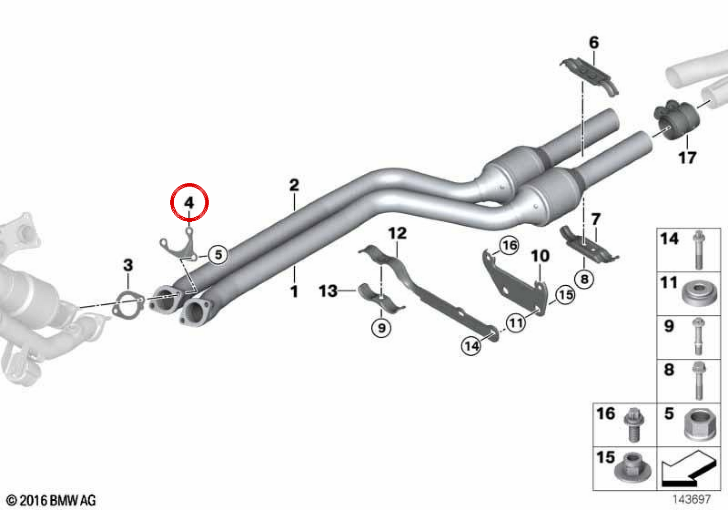 Brida de escape OEM 18307541458 para BMW E90, E91, E92, E93, F25, E70. Original BMW.