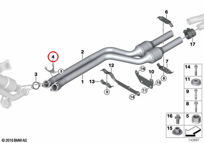 Brida de escape OEM 18307541458 para BMW E90, E91, E92, E93, F25, E70. Original BMW.