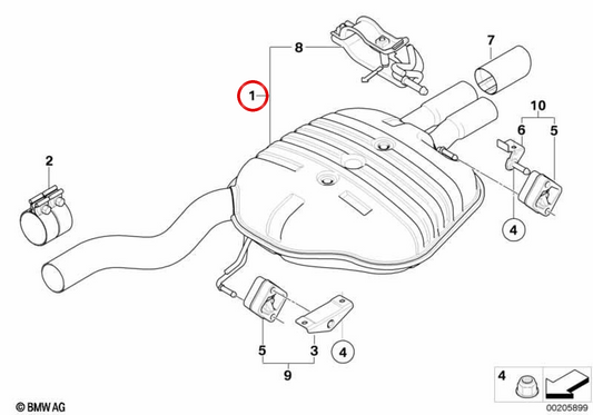 Rear Silence OEM 18307541720 for BMW E61. Original BMW.