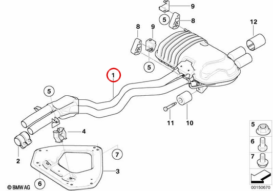 Silenciador traseiro com silenciador intermediário OEM 18307555350 para BMW E85, E86. BMW genuíno.