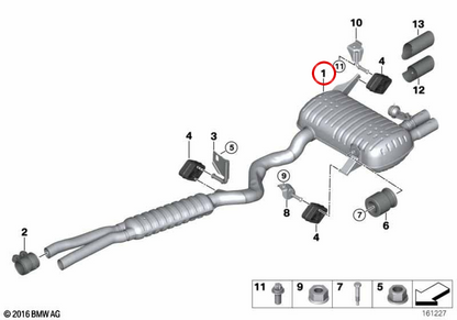 Silenzio posteriore OEM 18307572671 per BMW E90, E91. BMW originale.