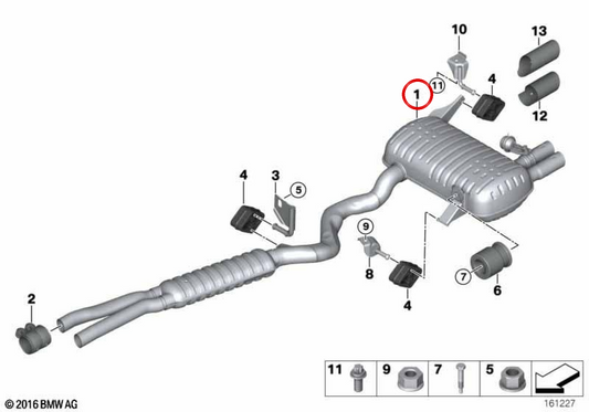 Silence arrière OEM 18307572671 pour BMW E90, E91. BMW d'origine.