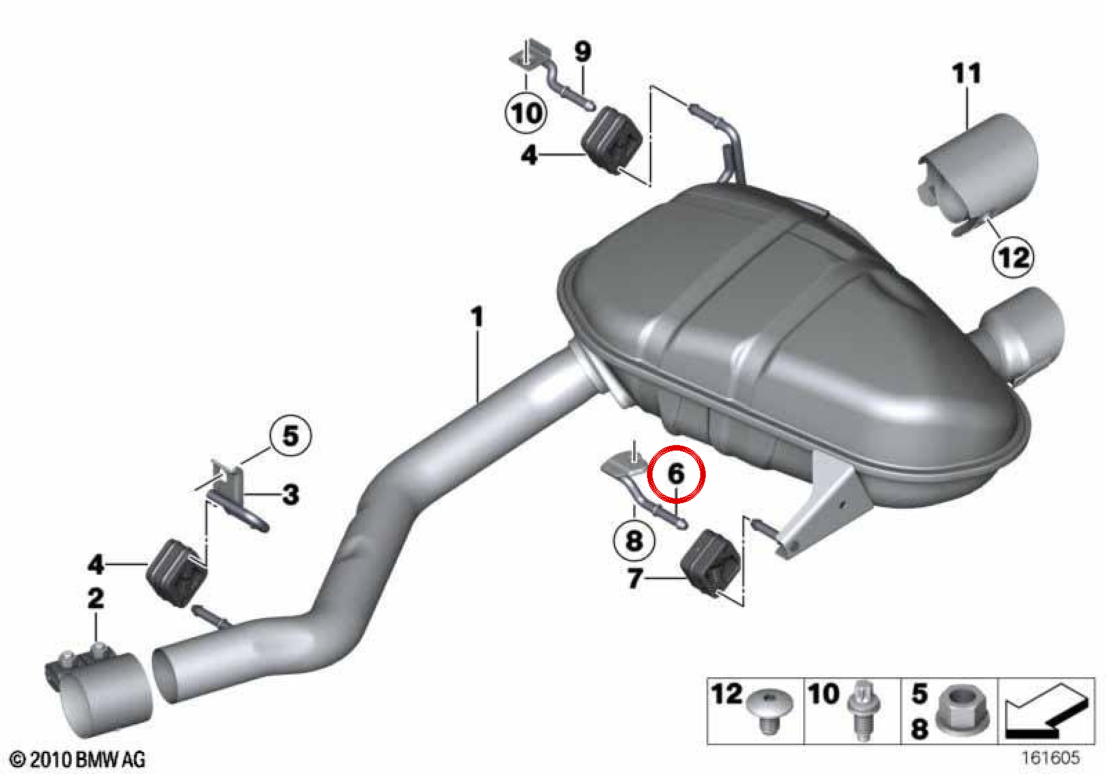 Support d'évasion OEM 18307574949 pour BMW E82, E88. BMW d'origine.
