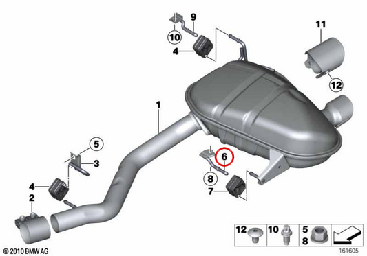 Soporte de escape OEM 18307574949 para BMW E82, E88. Original BMW.