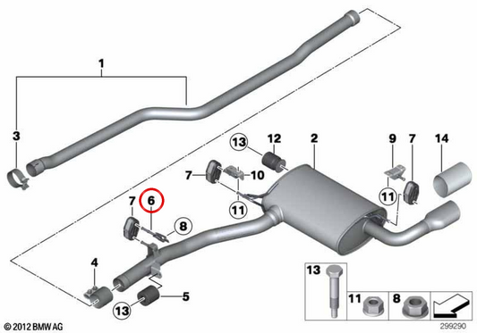 Soporte de silenciador trasero OEM 18307620945 para BMW F25, F26. Original BMW.
