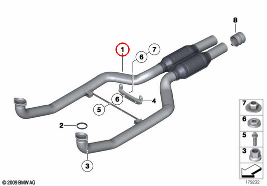 Tubo de escape dianteiro (Vorrohre) OEM 18307635558 para BMW F06, F12, F13. BMW genuíno.
