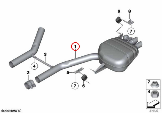 La parte posteriore sinistra silenziosa con valvola di scarico OEM 18307646979 per BMW F01, F02. BMW originale.