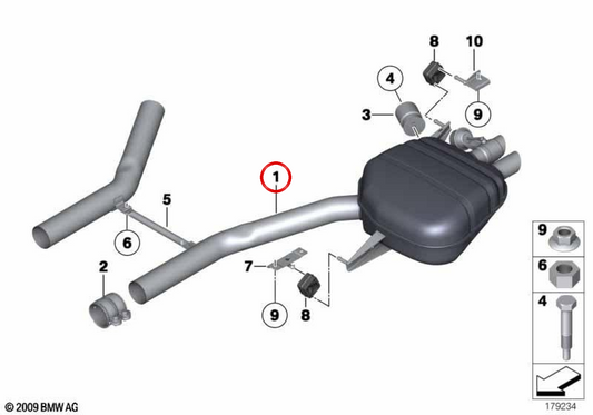 Arrière gauche avec une soupape d'échappement OEM 18307648467 pour BMW F07. BMW d'origine.