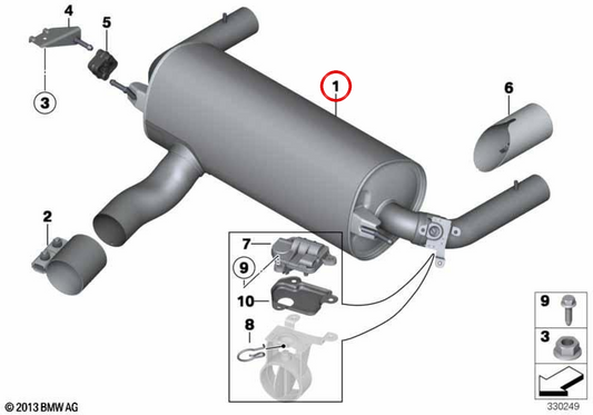 Silenciador traseiro com válvula de escape OEM 18307649781 para BMW F22, F23. BMW genuíno.