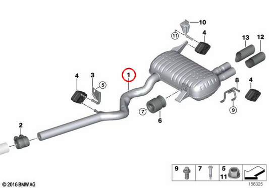 Silencioso trasero OEM 18307796017 para BMW E90, E91. Original BMW.