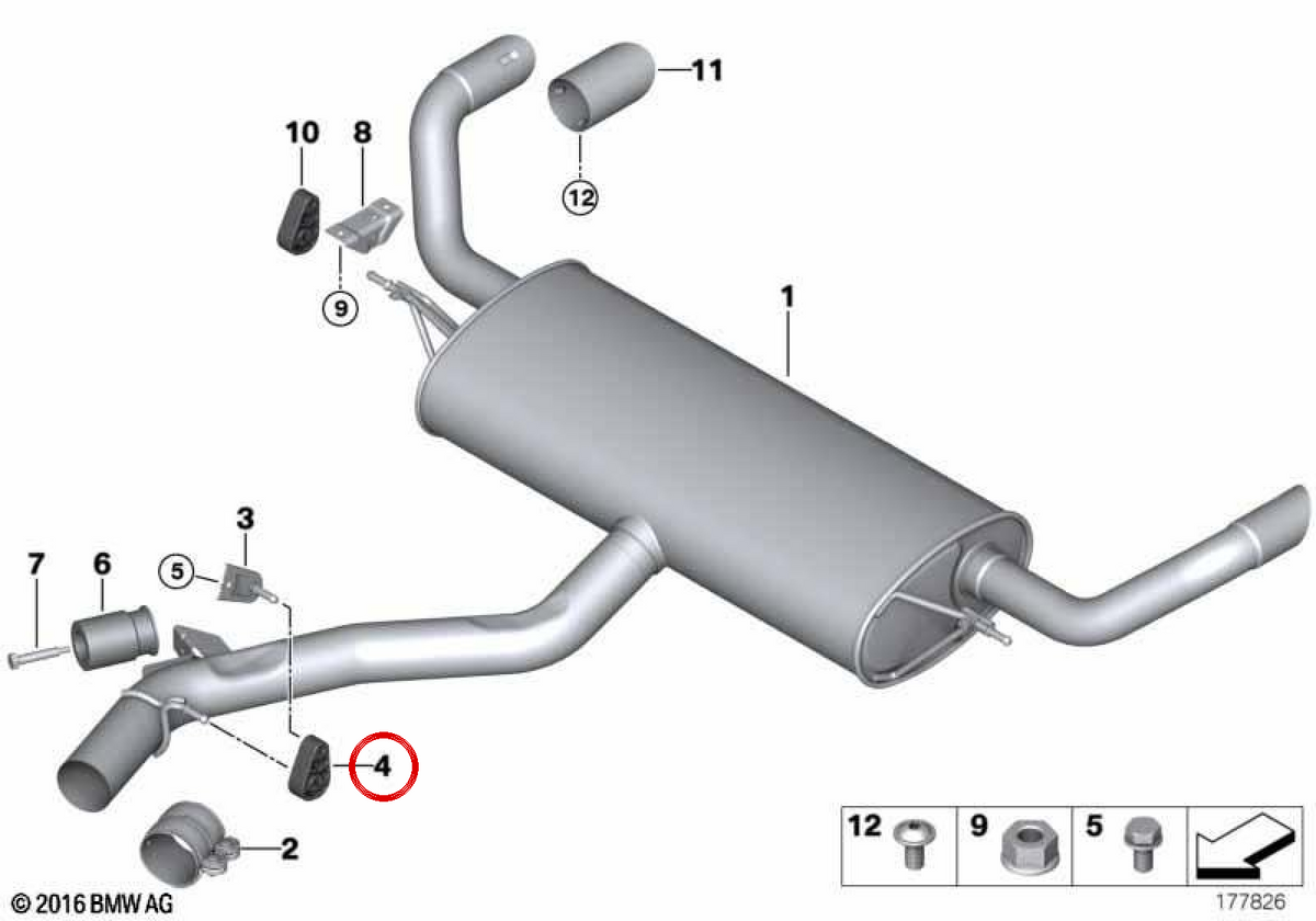 Supporto in gomma OEM 18307802829 per BMW E60, E61, E70, F15, E71, F16, E89. BMW originale.
