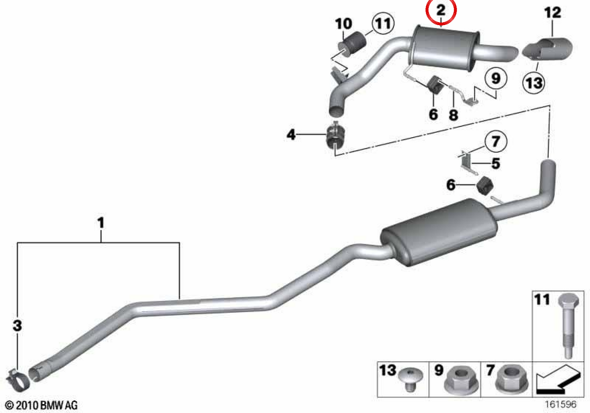Silenzio posteriore OEM 18307805690 per BMW E81, E87. BMW originale.