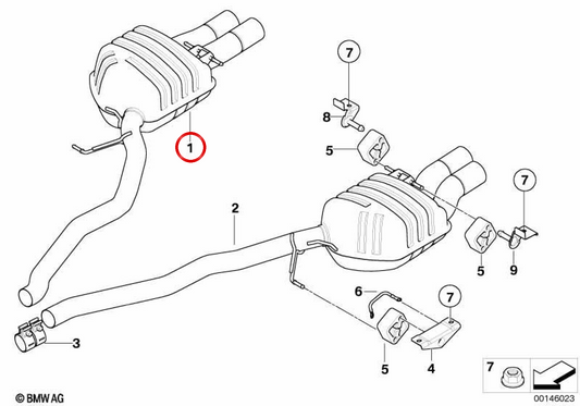 Silence arrière droit OEM 18307837061 pour BMW E63 et E64. BMW d'origine.