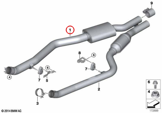 Silenciador intermediário OEM 18307848146 para BMW E70, E71. BMW genuíno.