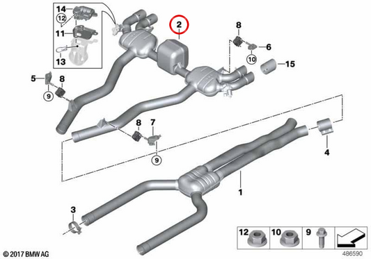 Heck still mit OEM -Auspuffventil 18307883599 für BMW F90. Original BMW.