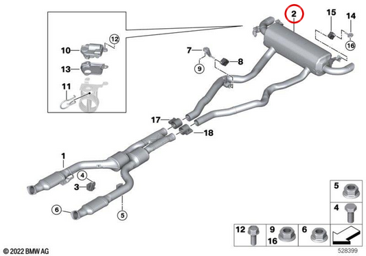 Arrière silencieux avec soupape d'échappement OEM 18307933845 pour BMW G20, G21, G22, G23, G26. BMW d'origine.