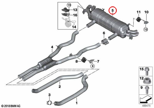 Heck still mit OEM -Auspuffventil 18308482536 für BMW G16. Original BMW.