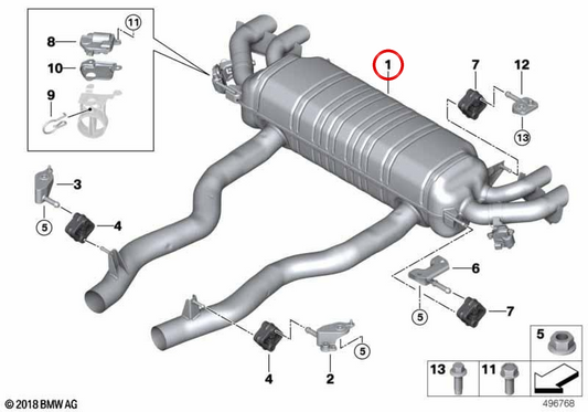 Heck still mit OEM -Auspuffventil 18308485812 für BMW G12. Original BMW.