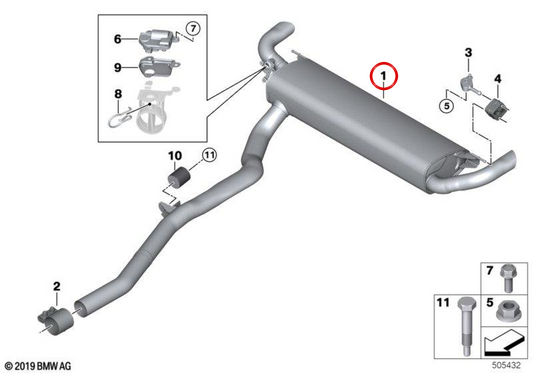 Heckschalldämpfer mit Abgasventil OEM 18308487381 für BMW G07. Original BMW.