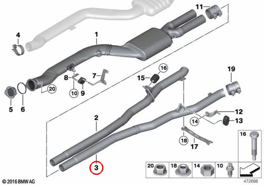 Tubo intermedio intermedio 18308507390 per BMW F07, F10, F11. BMW originale.