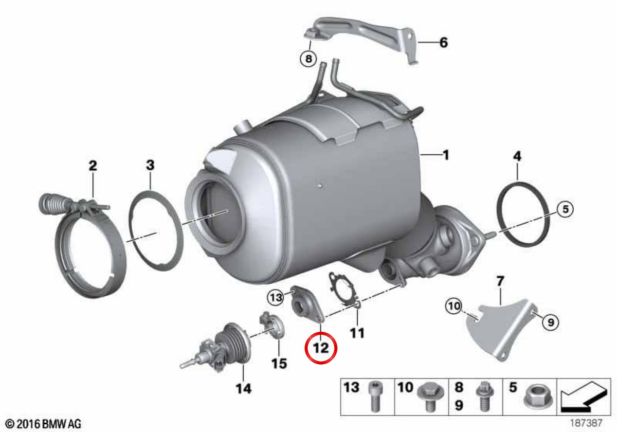 OEM escape flange 18308507550 for BMW E90, E70, E71. Original BMW.