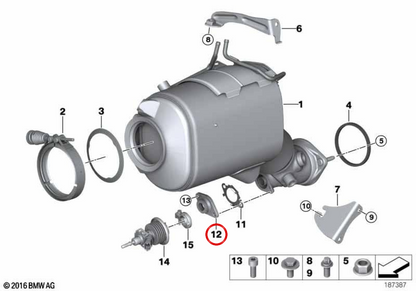 OEM escape flange 18308507550 for BMW E90, E70, E71. Original BMW.