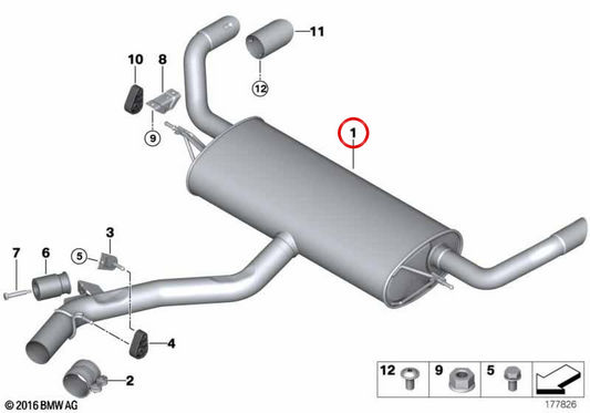 Silenzio posteriore OEM 18308509289 per BMW E71. BMW originale.